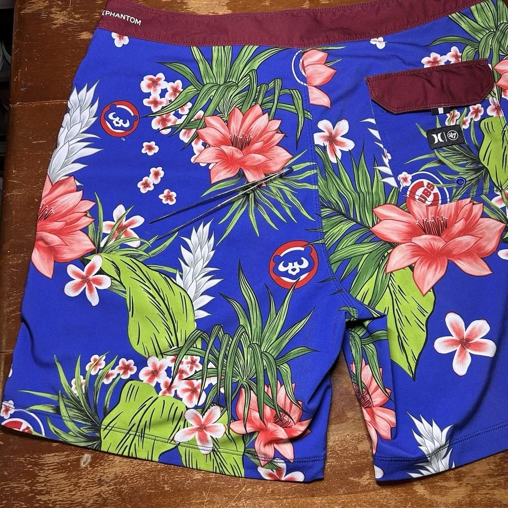Hurley x 47 Chicago Cubs Phantom Boardshorts Mens 32 (Fits 34) Swim Trunk Floral